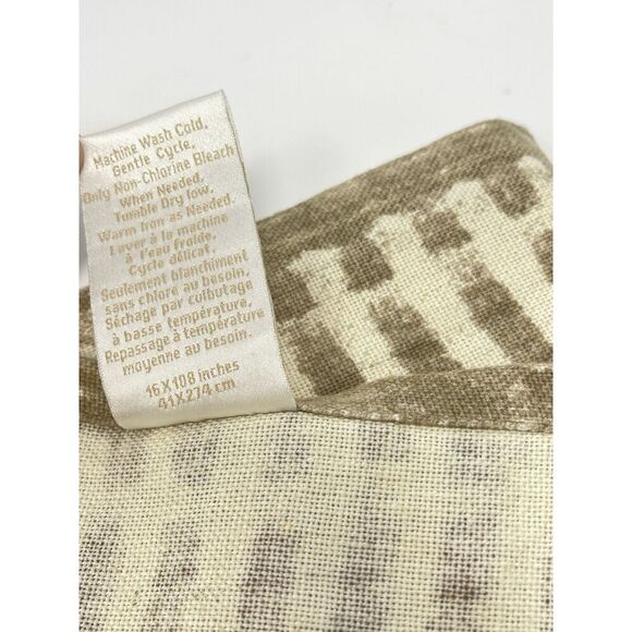 William Sonoma Painted Stripe Table Runner 16x108” Cotton Linen Beige Tan Brown - Picture 3 of 4